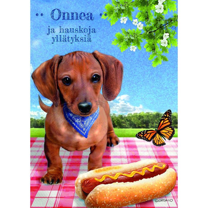 Onnittelukortti Mäyräkoira "Hot Dog"