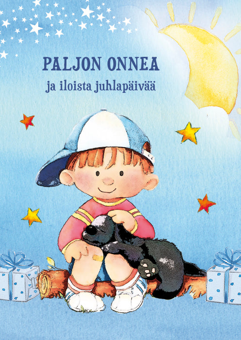 Onnittelukortti Poika ja koira
