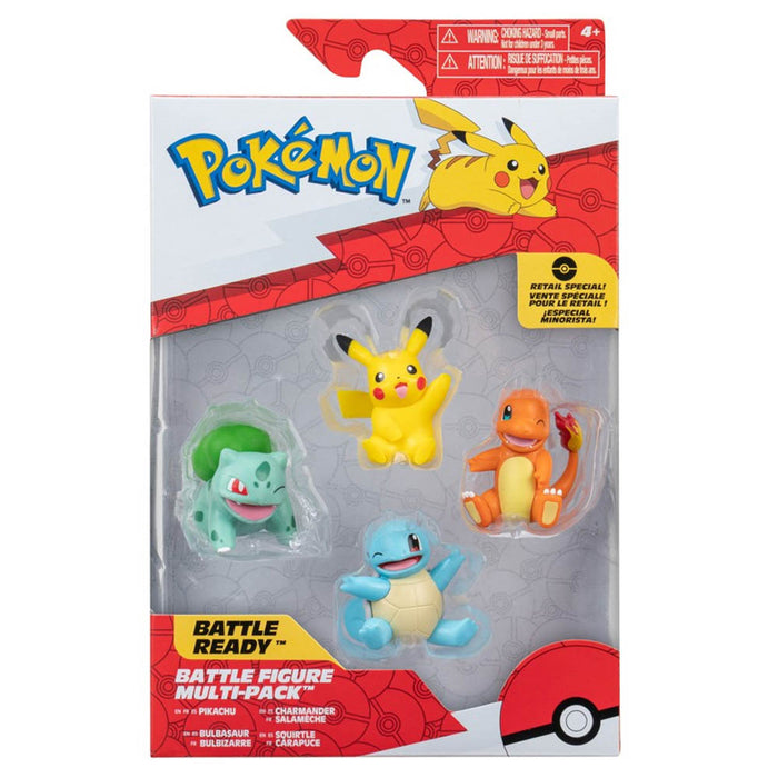 Pokemon Battle figuuri 4-Pack - Pikachu, Squirtle, Charmander, Bulbasaur