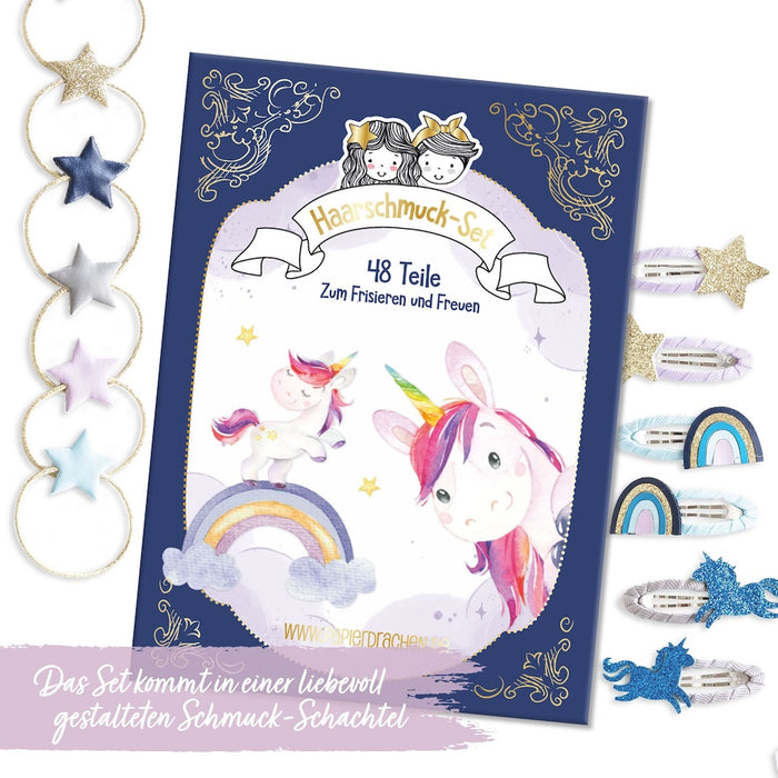 Lasten hiuslenkit ja pinnit 48kpl - Yksisarvinen