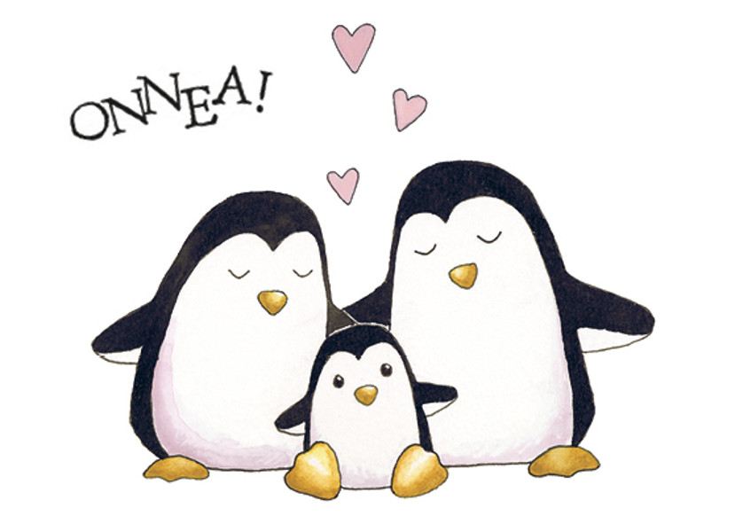 Onnittelukortti vauva pingviini kirjekuorella