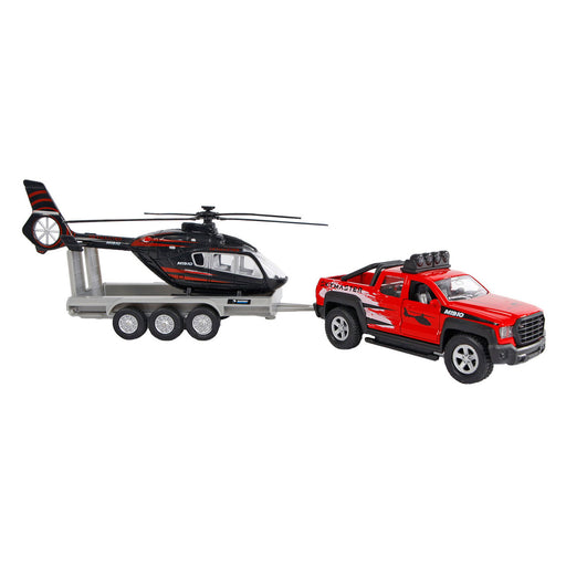 Pick-Up Maastoauto perävaunulla + Helikopteri