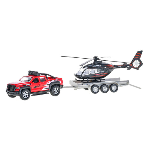 Pick-Up Maastoauto perävaunulla + Helikopteri