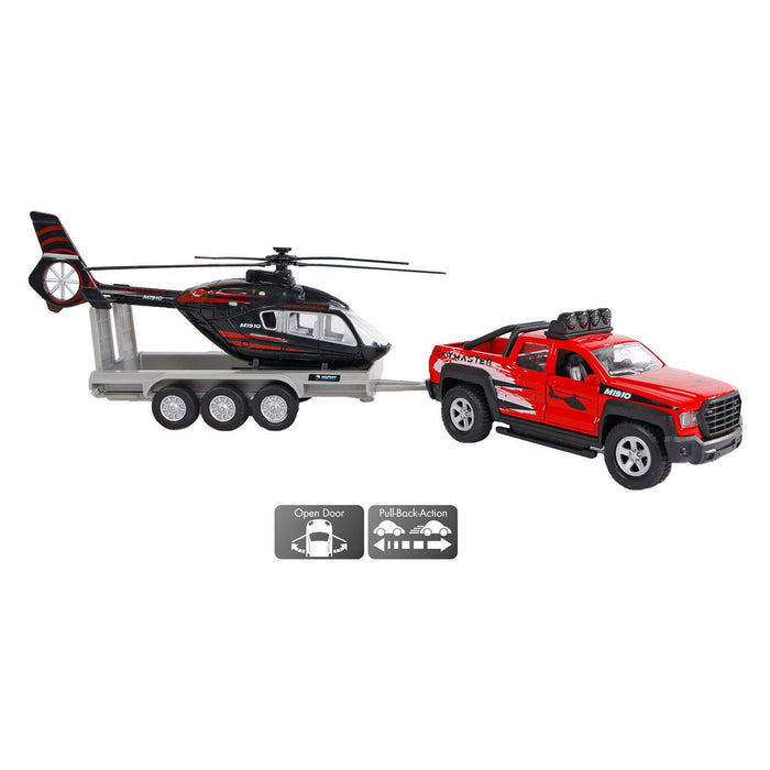Pick-Up Maastoauto perävaunulla + Helikopteri