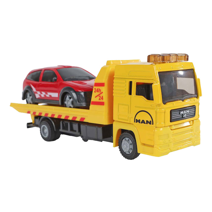 Hinausauto kippimekanismilla ja henkilöauto