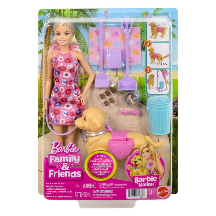 Barbie Walk And Potty nukke ja koira leikkisetti
