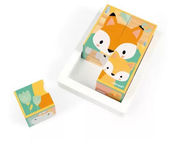 Janod Metsäneläimet puinen kuutio palapeli, 6 palikkaa