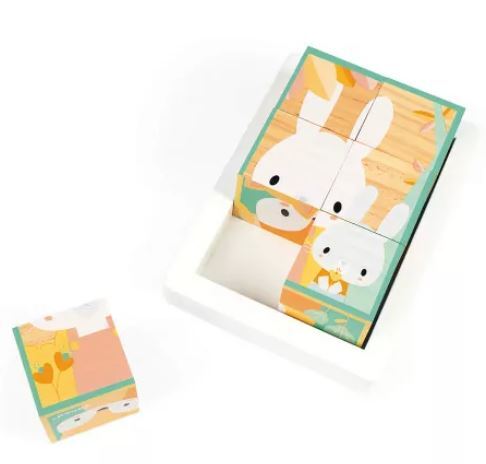 Janod Metsäneläimet puinen kuutio palapeli, 6 palikkaa