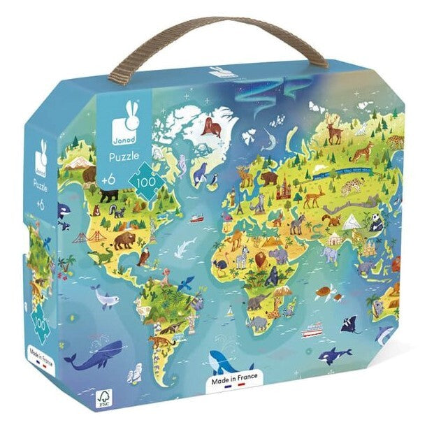 Janod Maailmankartta palapeli salkku, 100 palaa