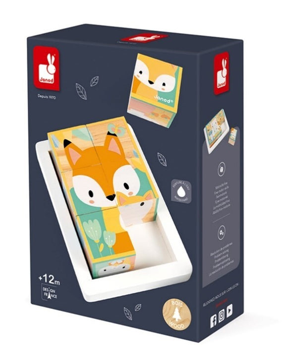 Janod Metsäneläimet puinen kuutio palapeli, 6 palikkaa