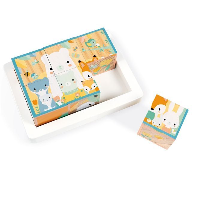 Janod Metsäneläimet puinen kuutio palapeli, 6 palikkaa