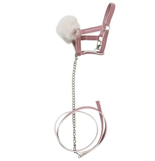 Keppihevosen nahkainen riimu ja riimunaru - vaaleanpunainen