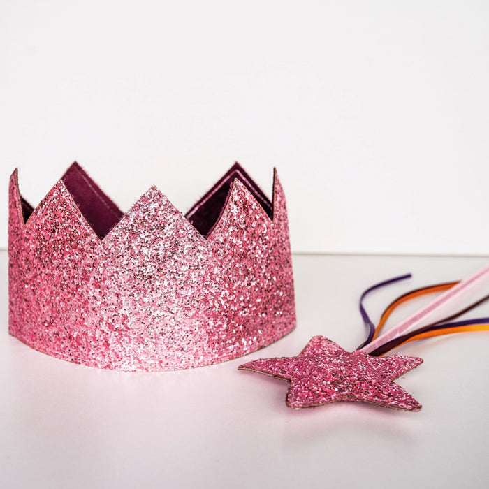 Lasten glitter kruunu ja taikasauva - pinkki