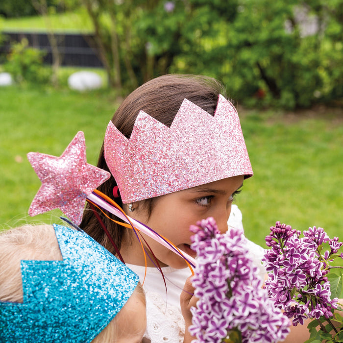 Lasten glitter kruunu ja taikasauva - pinkki