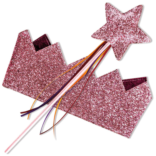 Lasten glitter kruunu ja taikasauva - pinkki