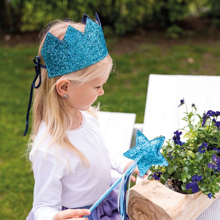 Lasten glitter kruunu ja taikasauva - sininen
