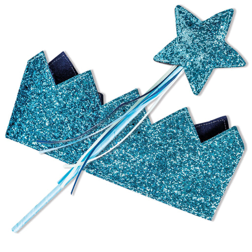 Lasten glitter kruunu ja taikasauva - sininen