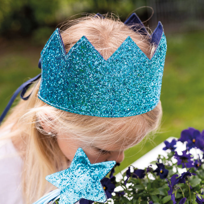 Lasten glitter kruunu ja taikasauva - sininen