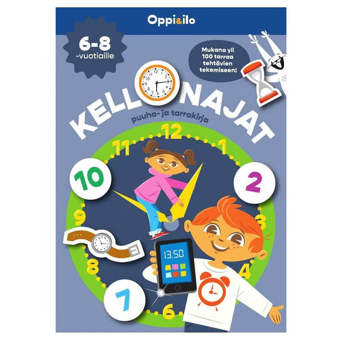Oppi&ilo Kellonajat puuha- ja tarrakirja 6-8v