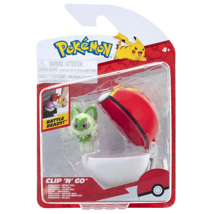 Pokemon Sprigatito figuuri ja Clip'n' Go - poke pallo