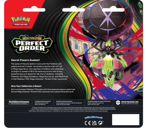 Pokemon ME03 Perfect Order 3-Pack Blister - Chikorita - Ennakkotilaus