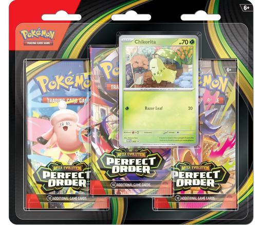 Pokemon ME03 Perfect Order 3-Pack Blister - Chikorita - Ennakkotilaus