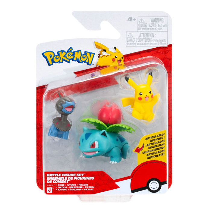 Pokemon Battle figuuri 3-Pack - Deino, Ivysaur, Pikachu