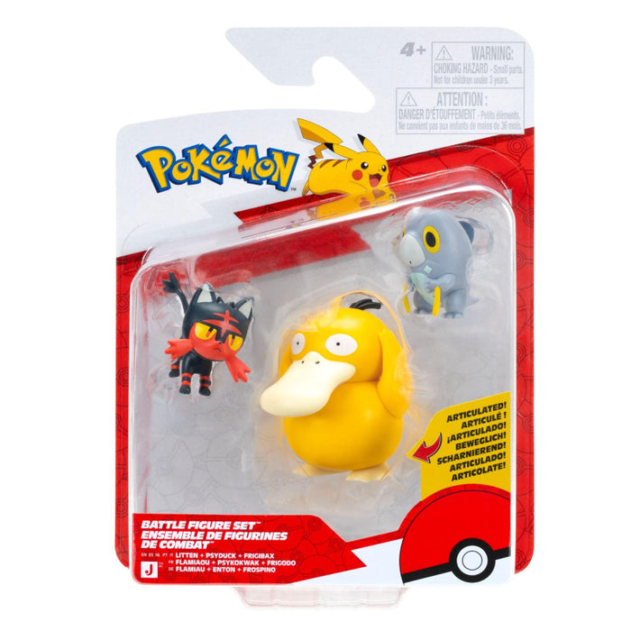 Pokemon Battle figuuri 3-Pack - Litten, Psyduck, Frigibax