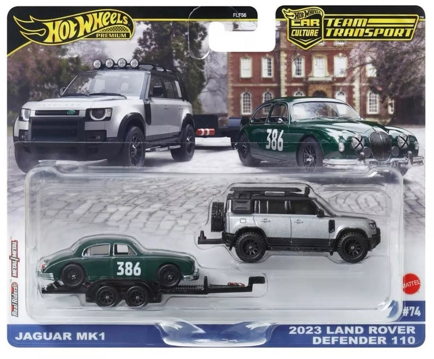 Hot Wheels Premium Team Transport; Jaguar MK1 2023 Land Rover Defender 110 #74