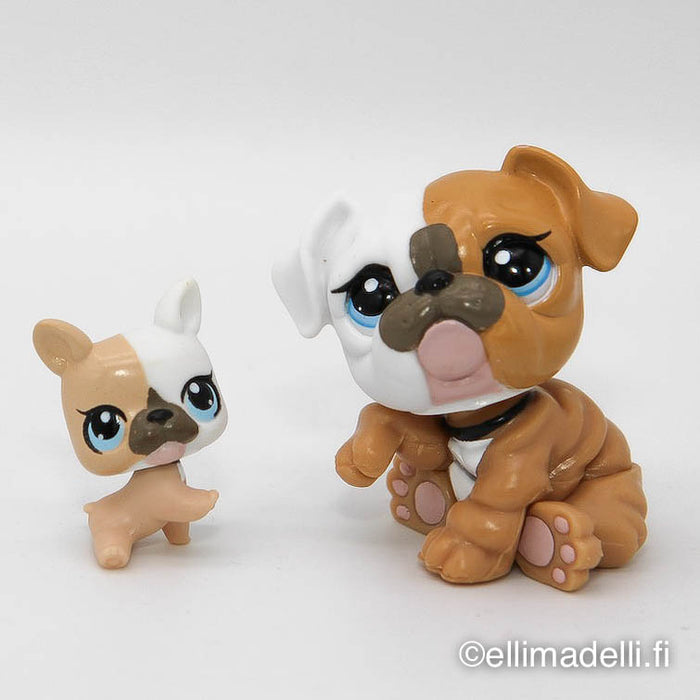 Littlest Petshop Bulldog koira #3587 ja vauva #3588