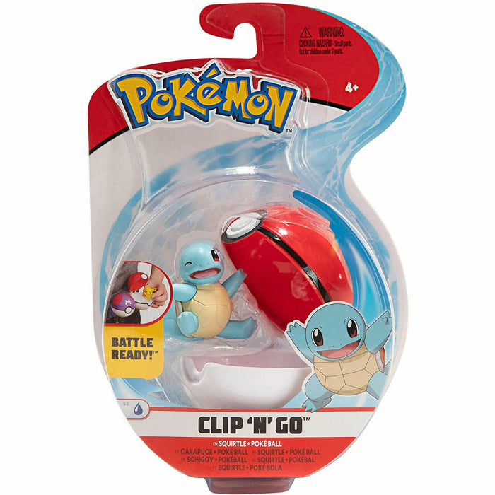 Pokemon Squirtle figuuri ja Clip'n' Go - poke pallo.