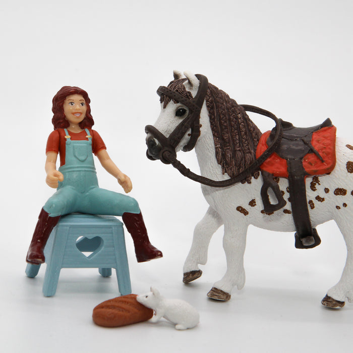 Schleich Mia, Shetlannin poni ja varusteet - Second Hand